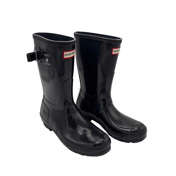Hunter Original Short Gloss Rain Boots in Black Size 8 - Picture 2 of 8
